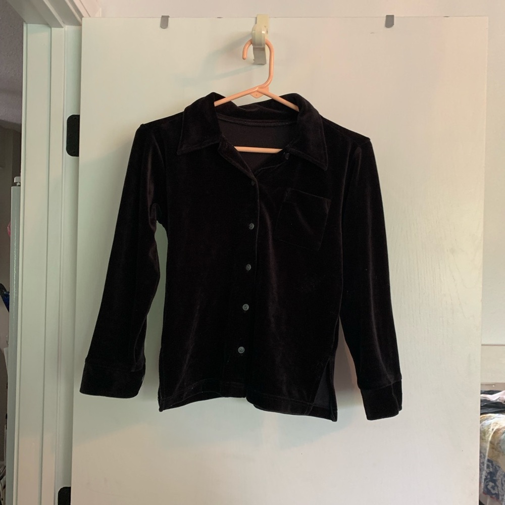 Black velvet button up